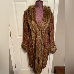 Chico’s Womens Tapestry Boho Mid Length Coat Size 1 Or 8/10 Medium